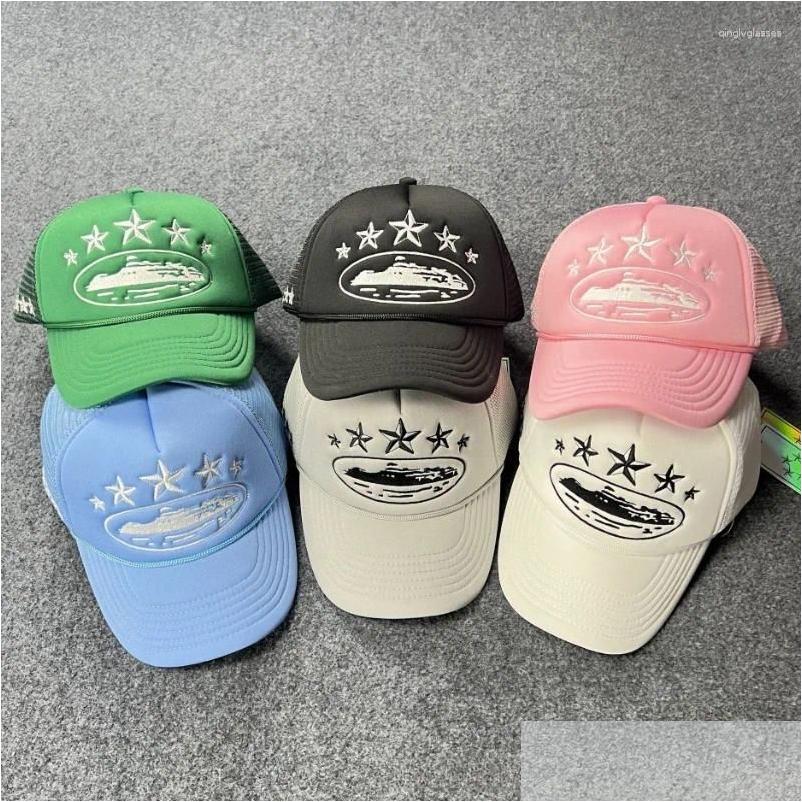 Ball Caps 2024 Arrived Star Embroidered Mens Baseball Cap Mesh Trucker Hat Summer Snapback Retro Male Beach Headdress Drop Delivery Otjd1
