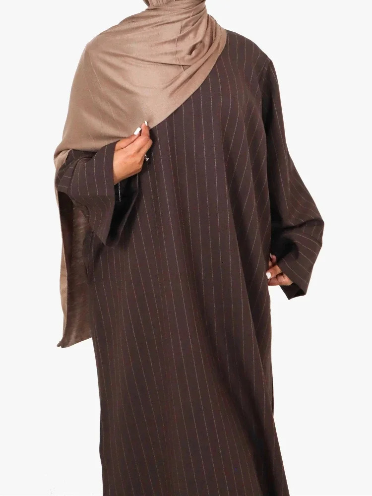 Autumn Abaya Dubai Turkey Muslim Party Long Dress Brown Stripes African Dresses for Women Abayas Islam Clothes Kaftan Hijab Robe 240715