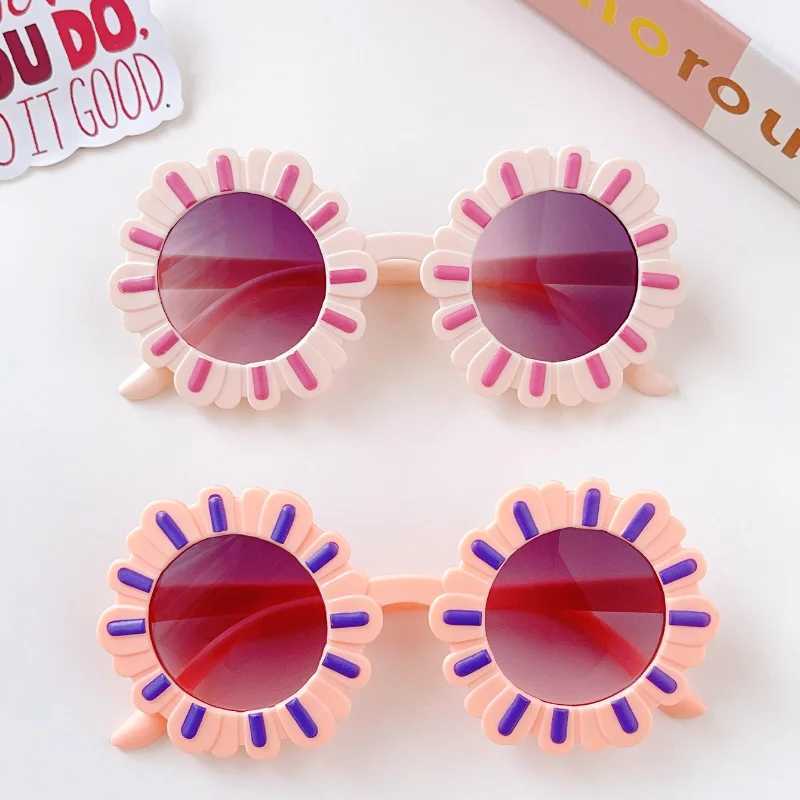 Sunglasses 2024 Girls Boys Fashion Colorful Circular Flowers UV400 Sunglasses Outdoor Sweet Children Protection Sunglasses Kids Sun Glasses