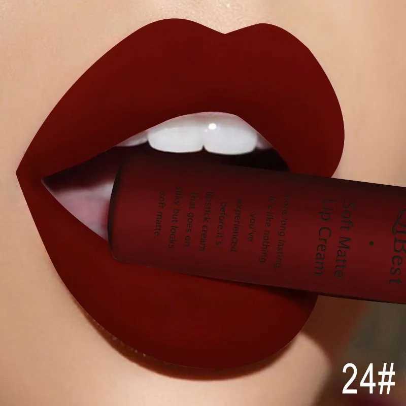 QIBEST waterproof lip gloss matte liquid lipstick long-lasting lip gloss black lipstick female lip gloss makeup W241101