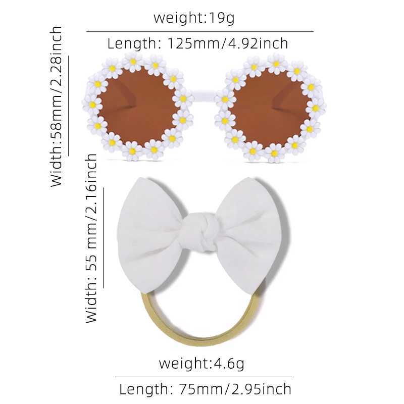 Sunglasses 2Pcs/Set New Children Cute Fashion Acrylic Daisy Sunglasses UV400 Colors Lovely Soft Bowknot Headbands Set Kids Hair Accessories