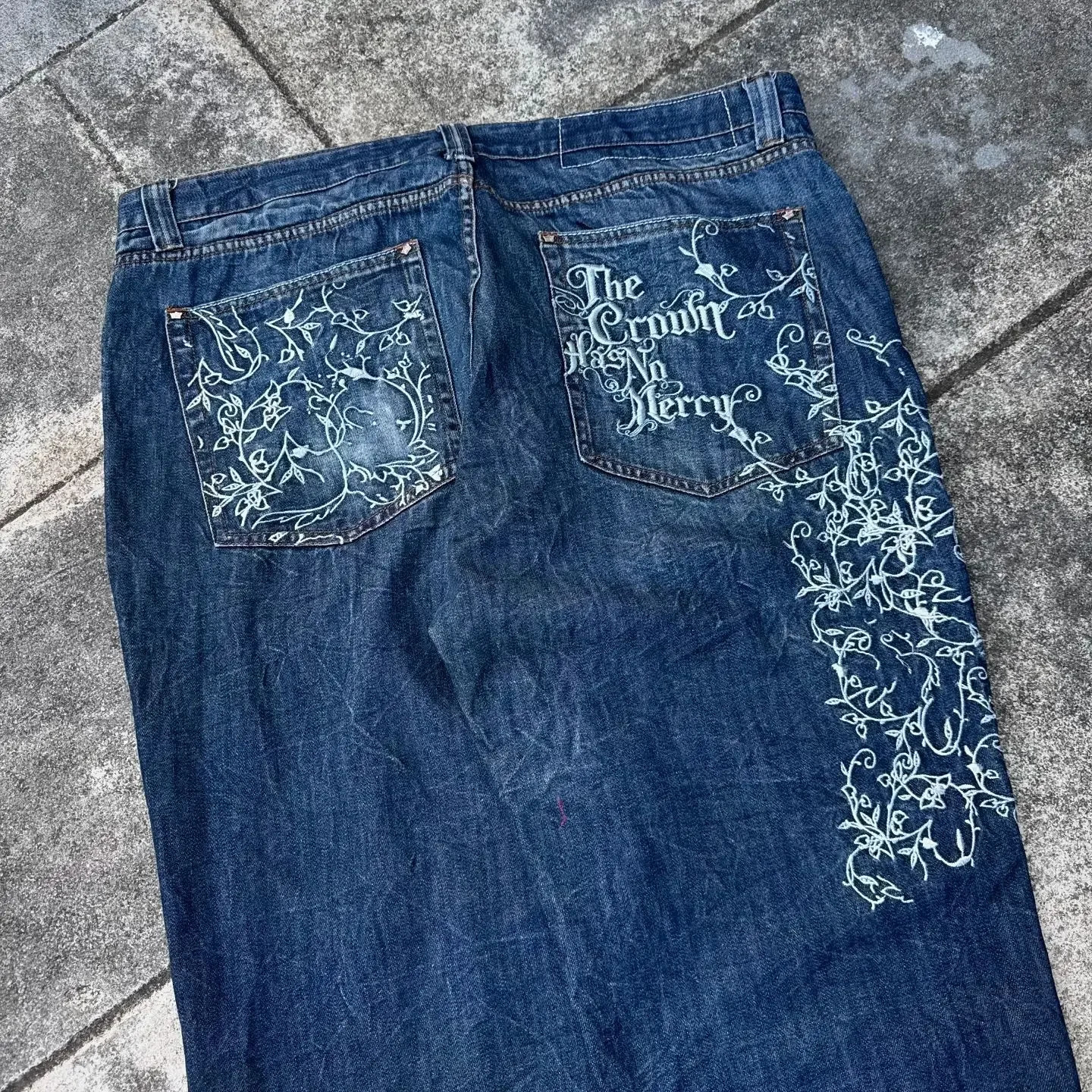 Y2K Letter Embroidered Retro Baggy Jeans Aesthetic Graphic Hip Hop Wash Wide Leg Denim Pants Men Women Goth High Waist Trousers 240712