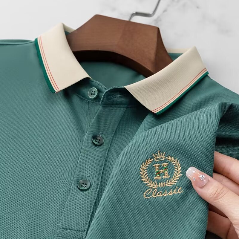 American trendy polo shirt for boys, short sleeved summer new loose casual design, embroidered lapel T-shirt top