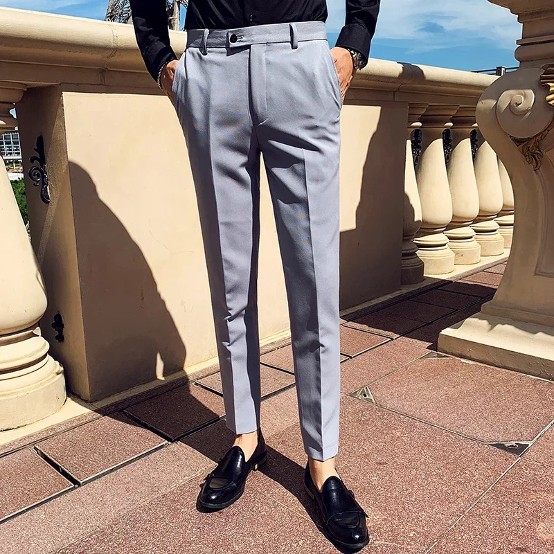 Boutique Fashion Solid Color Mens White Business Casual Suit Pants Male Slim Casual Trousers Wedding Dress Suit Pants 240708
