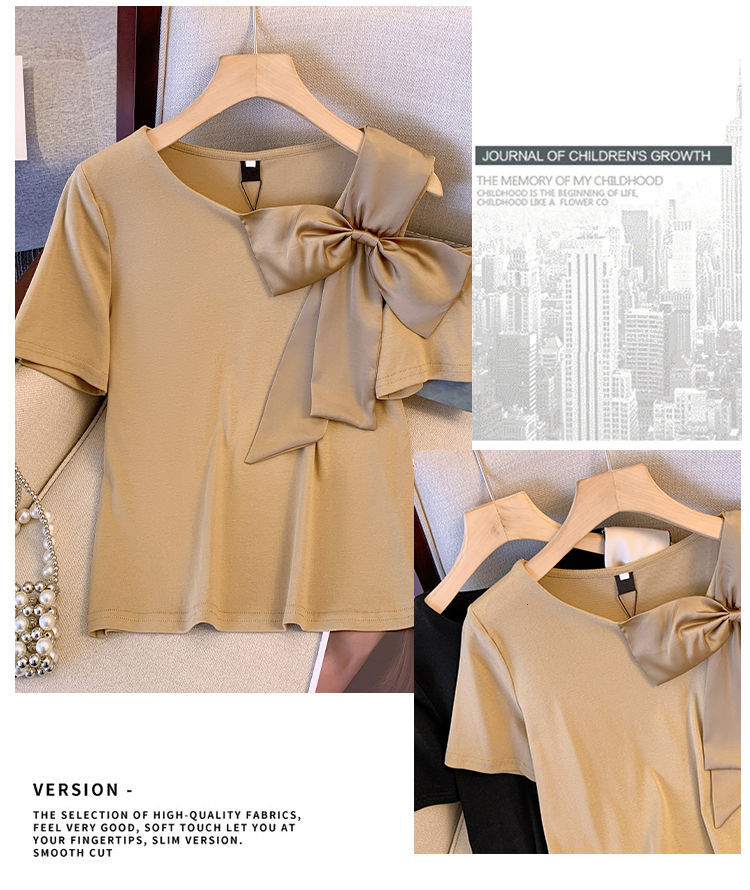 Fashionable and sexy women's short sleeved French butterfly condensation shoulder T-shirt women's summer design slim fit top casual sportswe