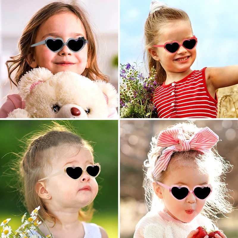 Sunglasses 2023 Baby Girls Cute Acrylic Heart Shape Flowers UV400 Sunglasses Children Outdoor Sun Protection Sunglasses Kids Sun Glasses