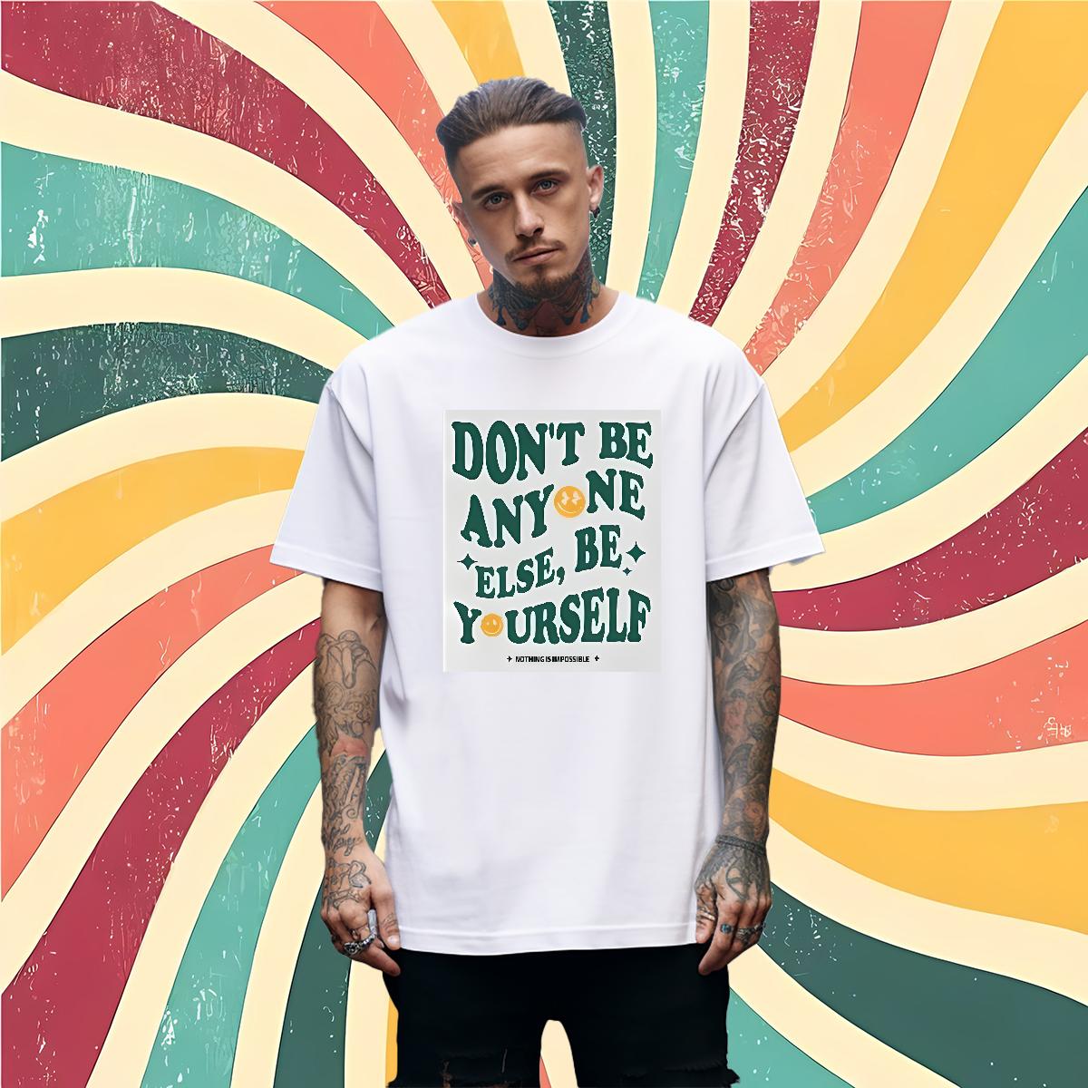5A Men Tshirts nothing is impossible 230g Cotton Short Sleeve Cotton O-Neck Hip Hop T shirt Plus Size Cartoon DIY Customized Tops