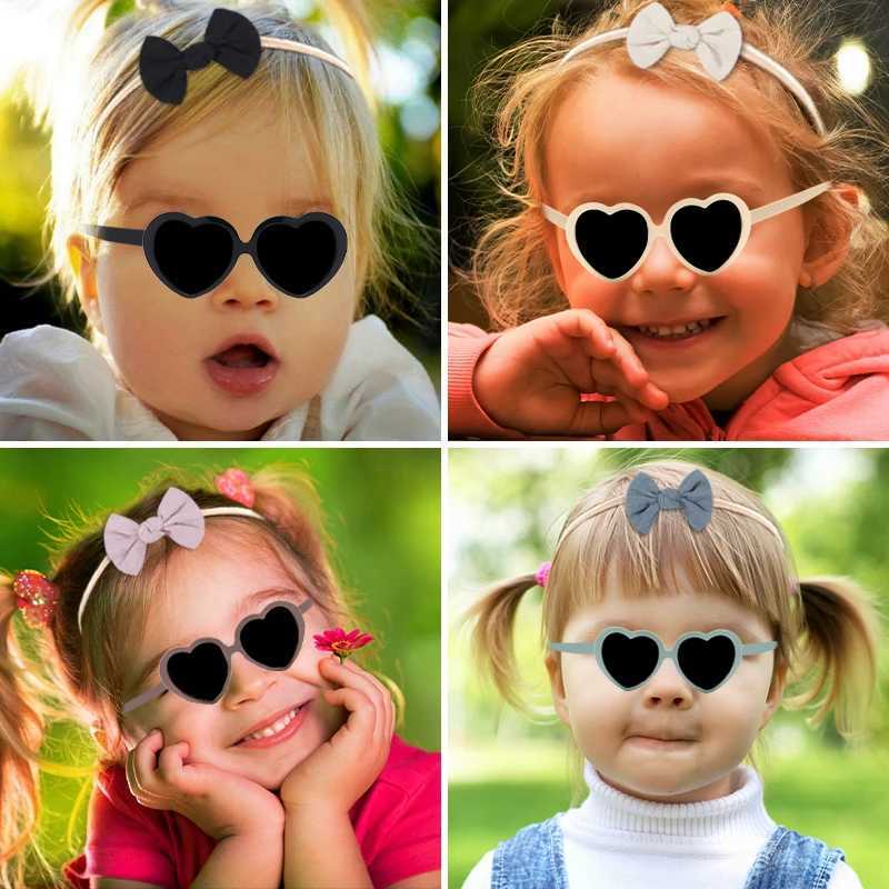 Sunglasses 2 Pcs/Set New Children Colors Soft Bowknot Headbands Heart Circle Edge UV400 Sunglasses Headwear Set Lovely Hair Accessories