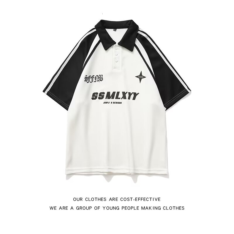 High street lapel polo shirt short sleeved T-shirt men's summer 2024 new style shoulder inserted trendy brand five quarter sleeve top