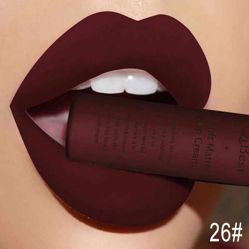 QIBEST waterproof lip gloss matte liquid lipstick long-lasting lip gloss black lipstick female lip gloss makeup W241101
