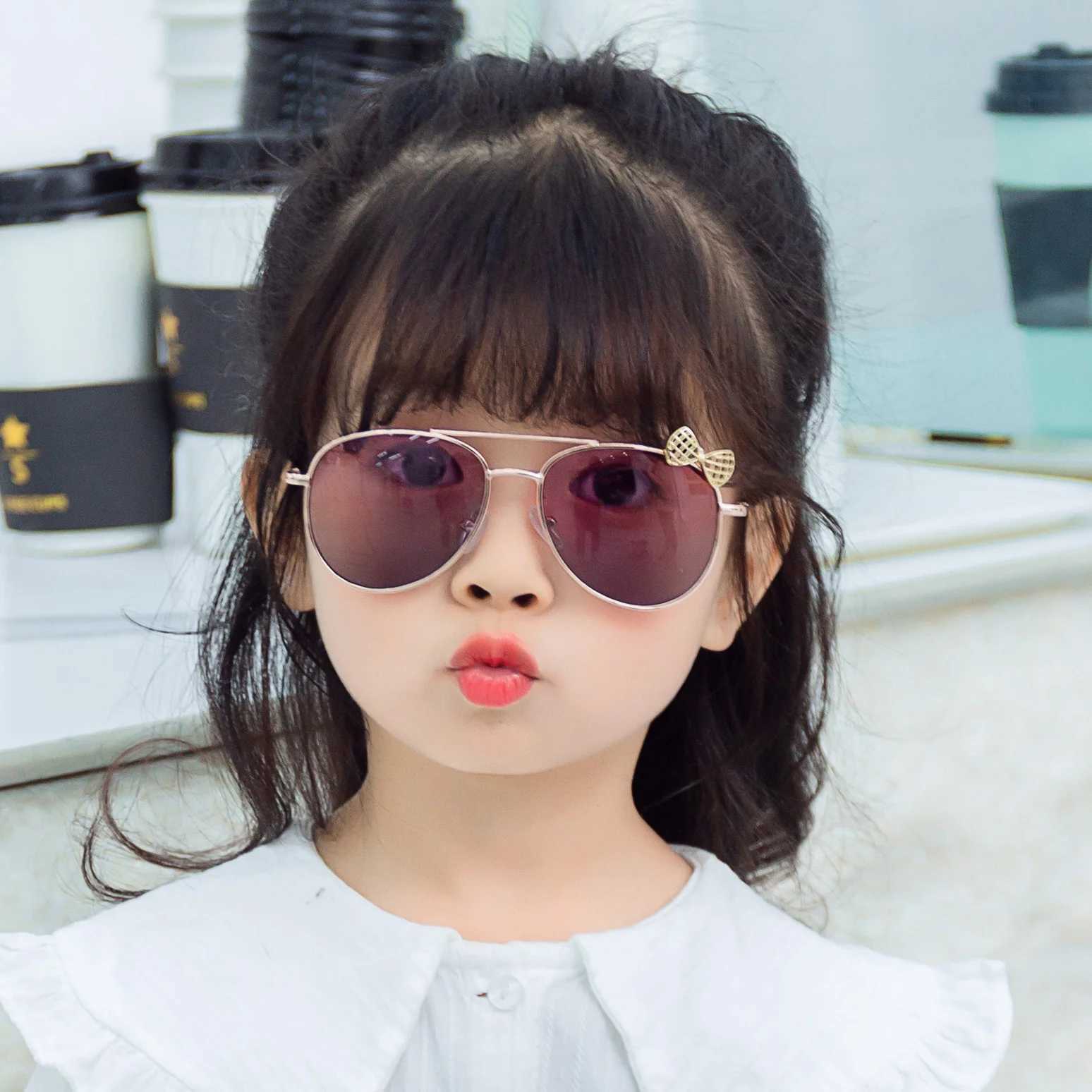 Sunglasses childrens kaai New sunglasses summer B009 metal frame bow toad glasses childrens glasses