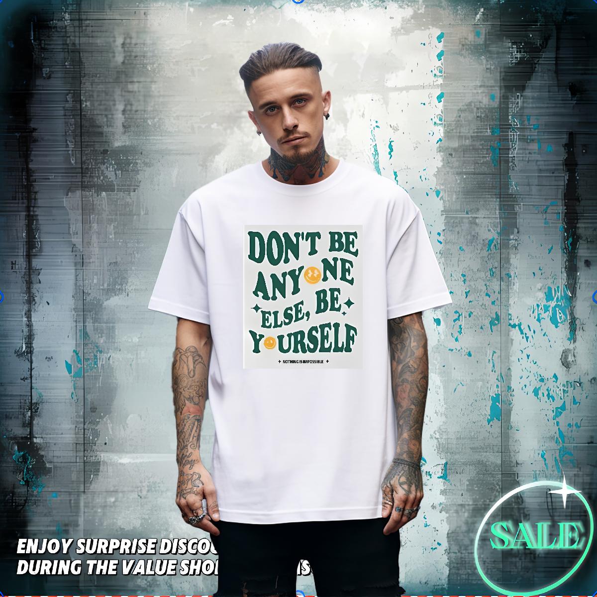 Casual New Mens T Shirts nothing is impossible 230g 100% Cotton Black Oversized Men Tops Tees Anime Printing Street O-Neck Short Sleeve Cotton Brand P