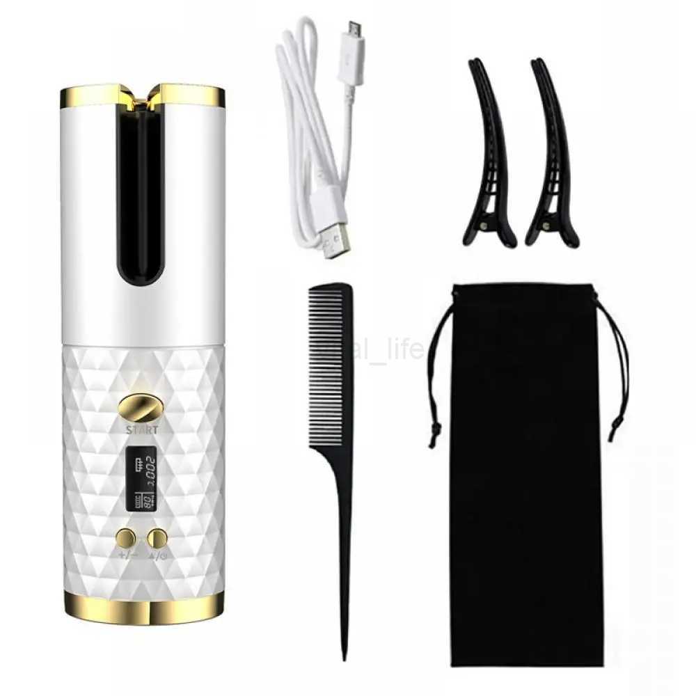 Automatic Wireless Hair Curler Cordless Rotating USB Rechargeable Curling Iron Display Temperature Adjustable Timing Hair CurlerCL240716