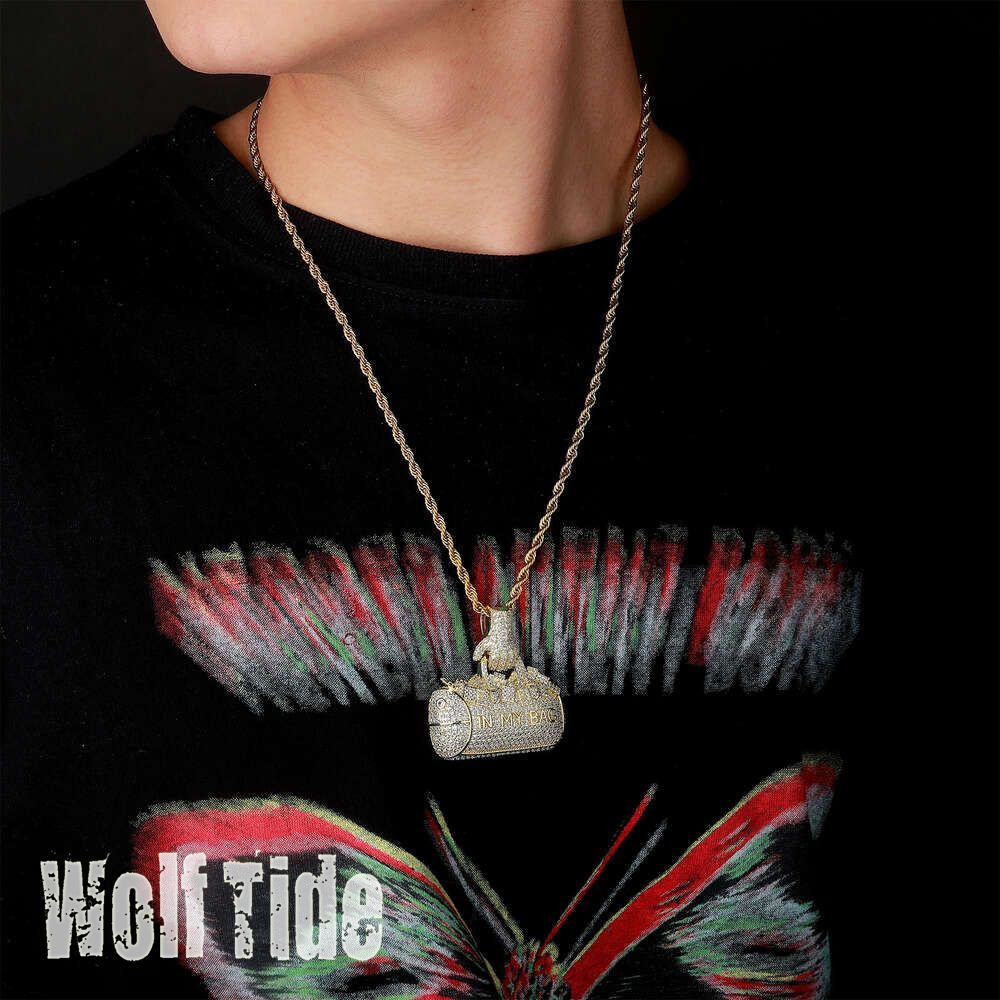 New In My Money Bag Pendant Necklace Full Zirconium Hip Hop Cubic Zirconia Stones Necklaces For Men And Women Trap Accessories Gemstone Rapper Jewelry