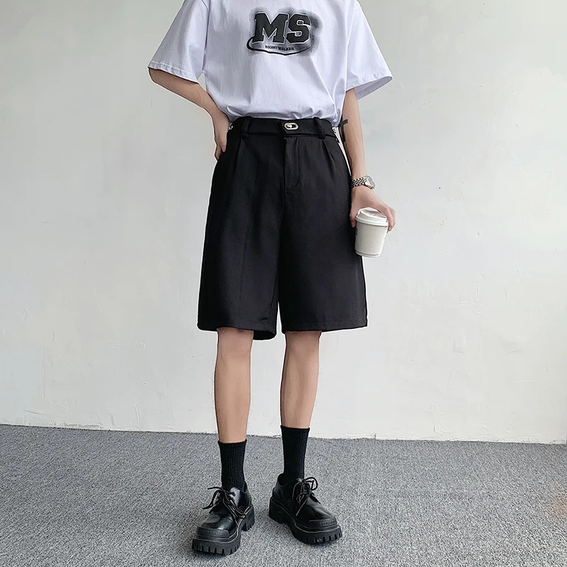 NOYMEI Metal Button Suit Shorts Mens Korean Style Black Loose Summer 2024 Fashion All-match Trendy Pants WA4248 240715
