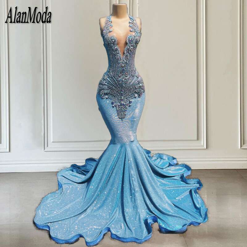 Sparkly Mermaid Prom Dresses 2024 Beading Rhie Evening Dress For special Guest Woman Sequin Black Girls Party Gowns