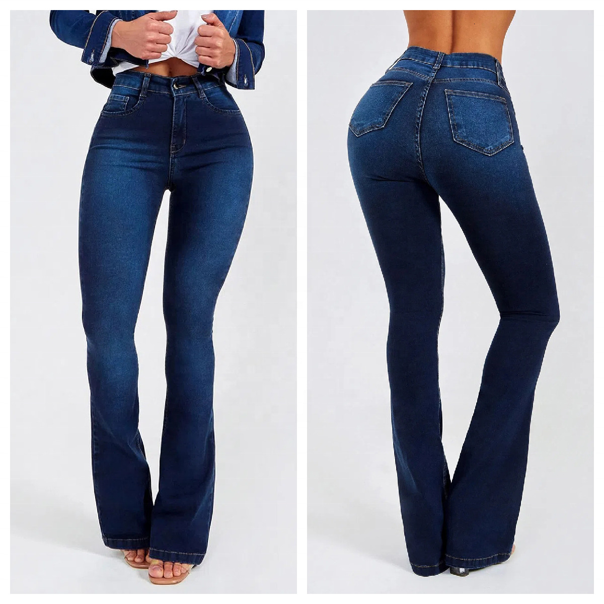 Wholesale New Fashion Plus size Button Denim Casual Pants high waist Flared trousers women's jeans