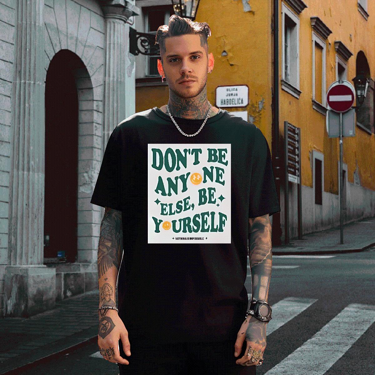 Custom T-Shirts for Men be yourself 230g Cotton DIY Printed Men Tees High Street Hip Hop Crew Neck Cotton Breathable Soft Wear