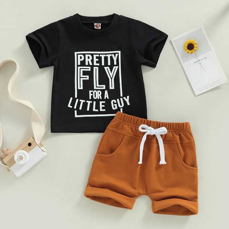Clothing Sets 2022-11-28 Lioraitiin 0-3Years Toddler Boys Girl 2Pcs Summer Sets Short Sleeve Letter Print T-shirt Solid Drstring Shorts ZT4U