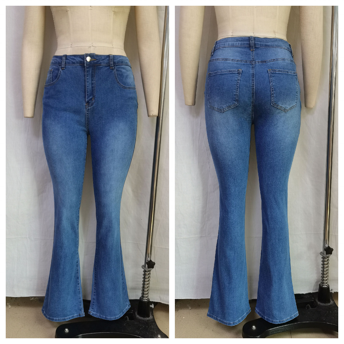 Wholesale New Fashion Plus size Button Denim Casual Pants high waist Flared trousers women's jeans