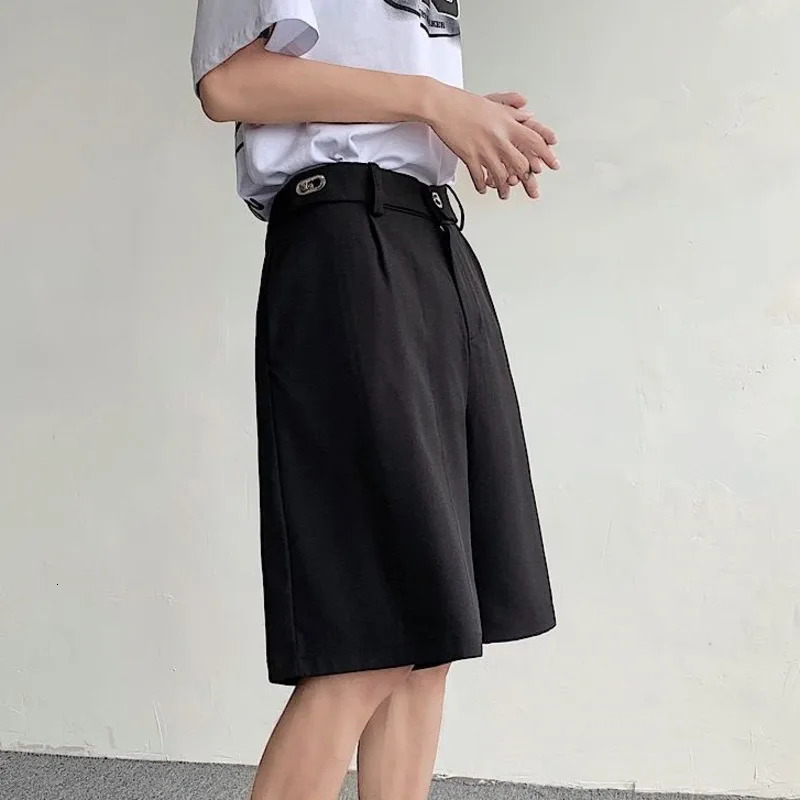 NOYMEI Metal Button Suit Shorts Mens Korean Style Black Loose Summer 2024 Fashion All-match Trendy Pants WA4248 240715