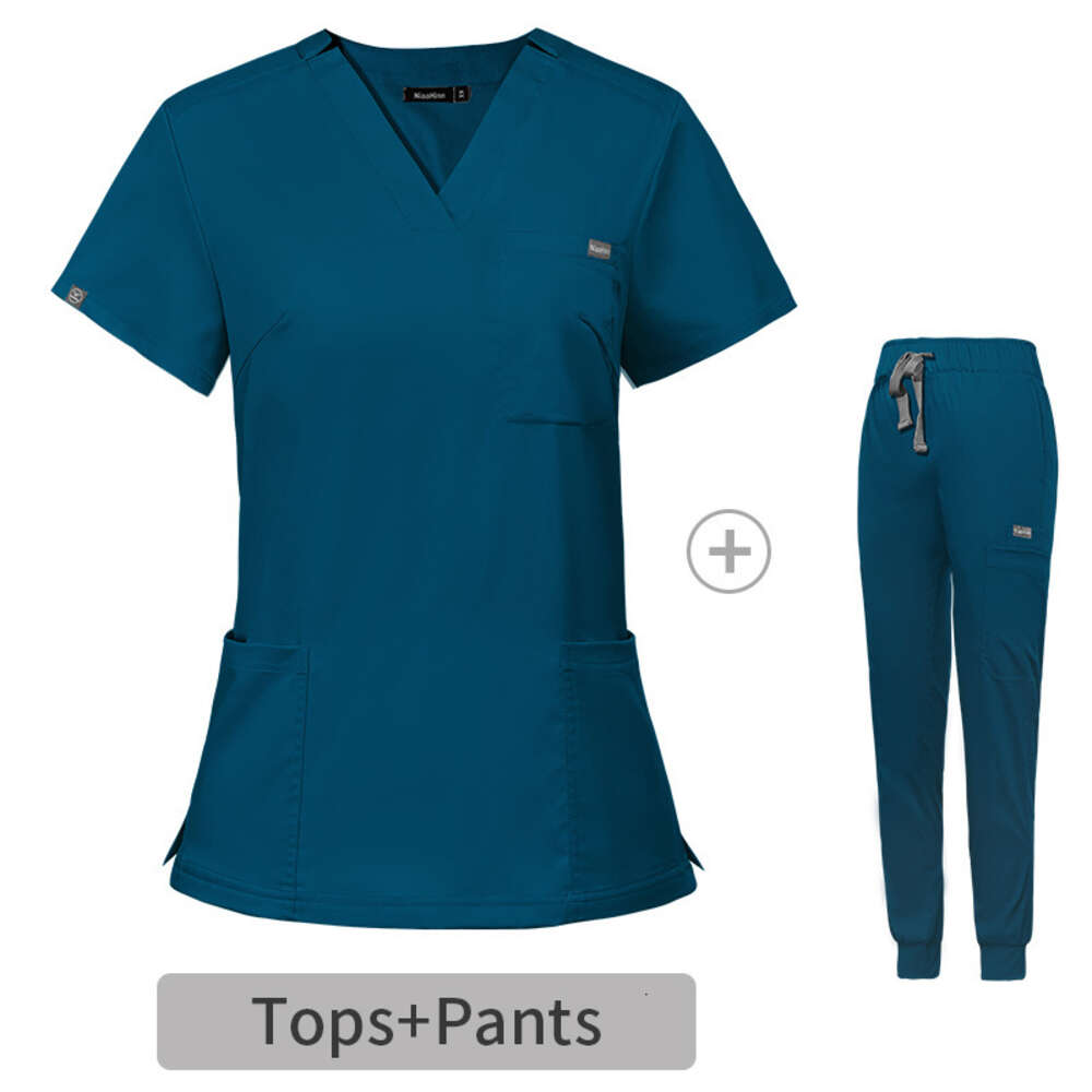 Elastic surgical V-neck short sleeved hospital nurse suit for women's operating room hand washing clothes F716#79 ab3652