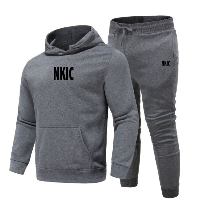 Men's Brand Tracksuit Gym Sports Suits Gray Hoodies Fitness Cotton Sportswear Pullover Hooded Sweatpants Twopiece Set Training Clothes