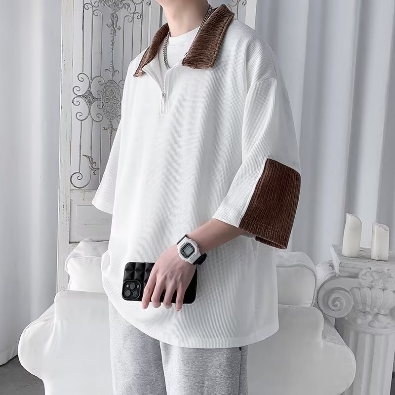 Men's New Art POLO Shirt ins Summer 2023 Youth Popular Solid Color Standard Long Sleeve Trendy Simplicity