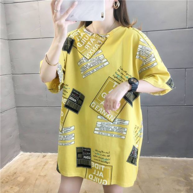 2024 Summer Women's Fashion Loose Slim Letter Printing Simple and Casual Western Style Versatile Mid length Round Neck Short Sleeve T-shirt