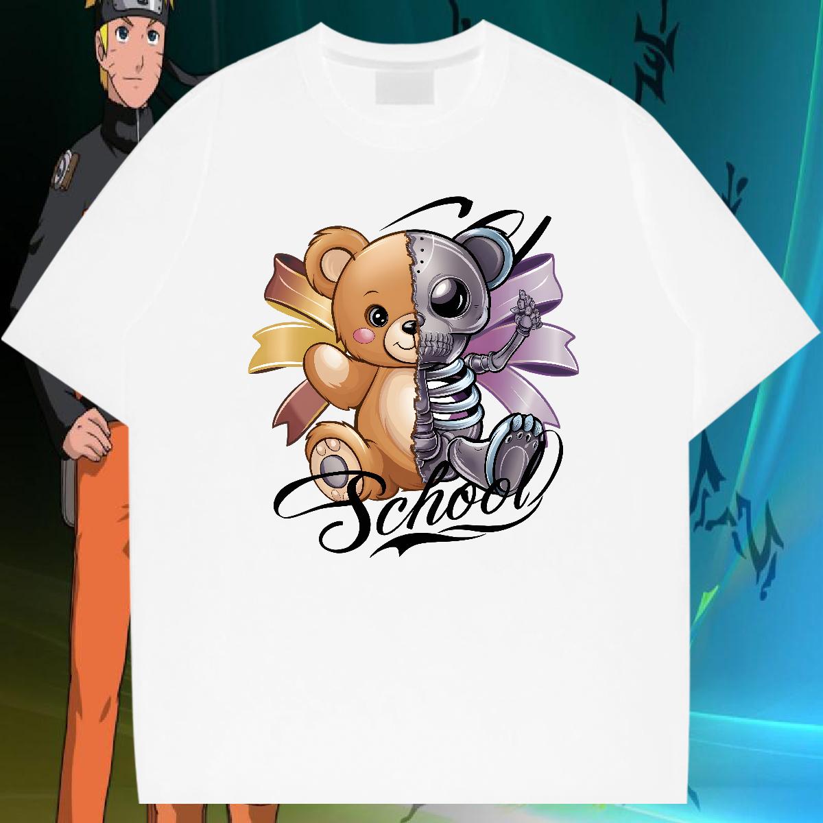 Unisex T Shirts Men bear 230g 100% Cotton Daily Wear Cotton Breathable Short Sleeve Men Tops Tees Fashion Casual Anime Print Polos