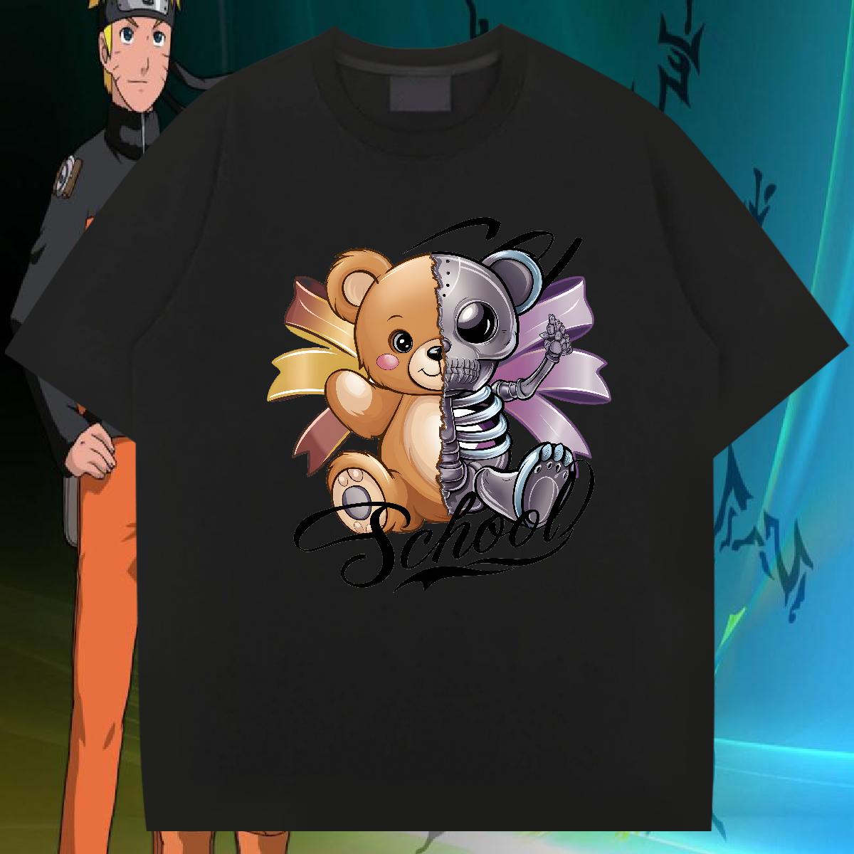 Unisex T Shirts Men bear 230g 100% Cotton Daily Wear Cotton Breathable Short Sleeve Men Tops Tees Fashion Casual Anime Print Polos