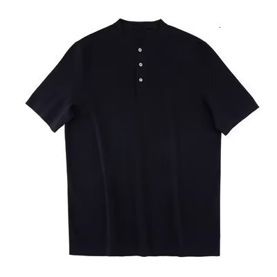 Standing collar polo shirt men's trendy buttons, light luxury summer new short sleeved T-shirt with half sleeves