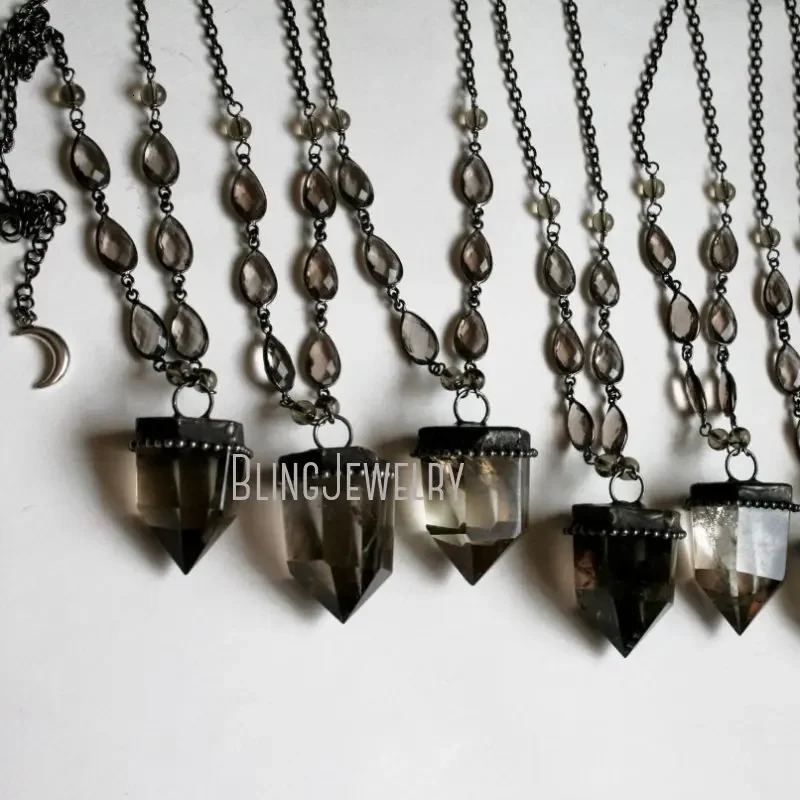 10pcs Crystal Point Halloween Necklace Women Smoky Quartz Pendulum Talisman Obelisk Witch Wicca Goth Gothic Wiccan Y2k Jewelry 240715