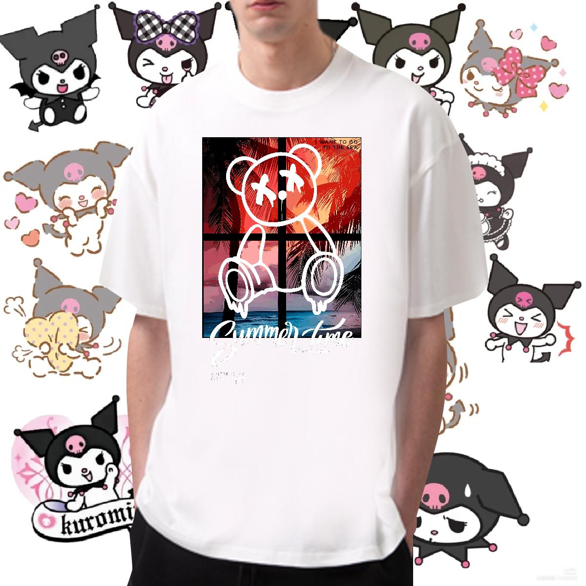 Brand T Shirts Men Graffiti Art 100% Cotton 230g Floral Print Sport Men Tshirts Breathable Short Sleeve Loose