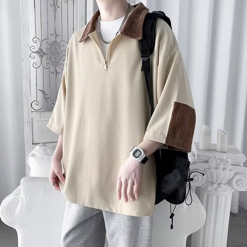 Men's New Art POLO Shirt ins Summer 2023 Youth Popular Solid Color Standard Long Sleeve Trendy Simplicity