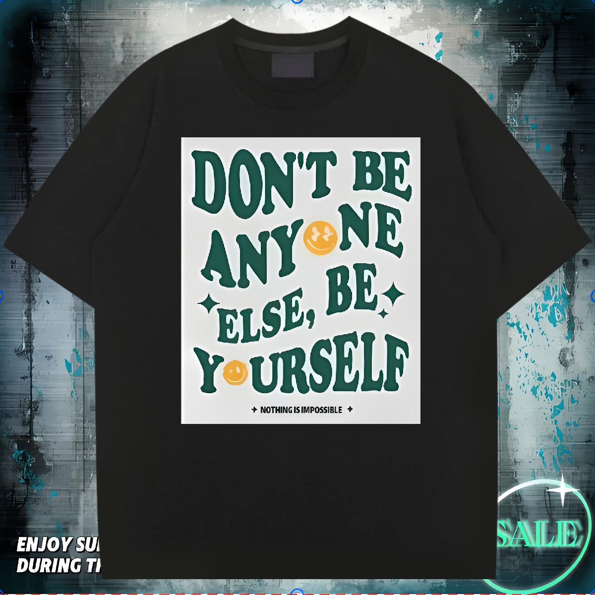 Casual New Mens T Shirts nothing is impossible 230g 100% Cotton Black Oversized Men Tops Tees Anime Printing Street O-Neck Short Sleeve Cotton Brand P