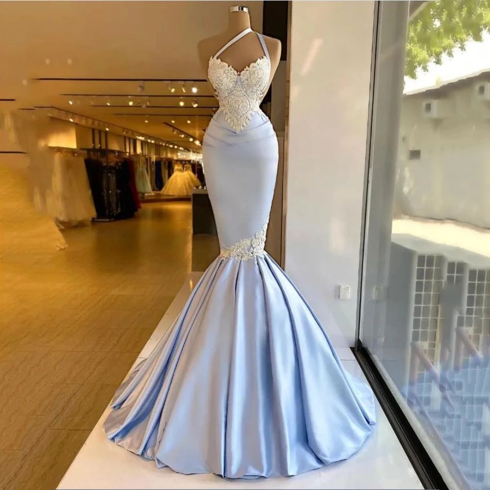2024 One Shoulder Mermaid Prom Dresses Lace Appliques Backless or Length Simple Evening Formal Gowns For Women Sleeveless Pleats Pageant Special Ocn D