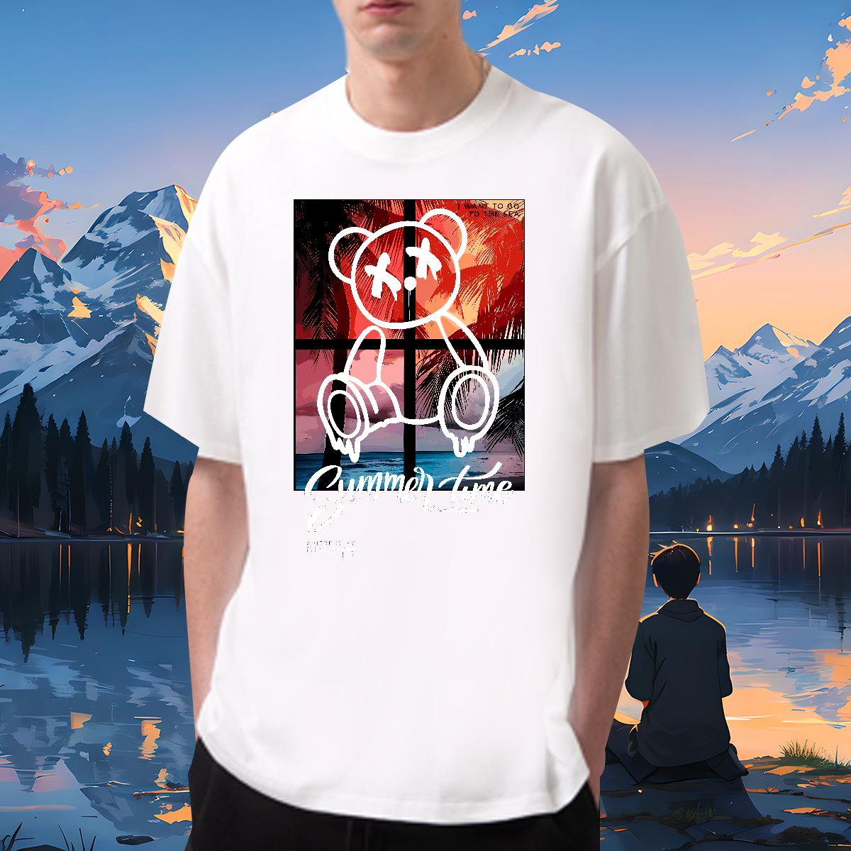 Loose Fit Couples T Shirts Graffiti Art 230g 100% Cotton Breathable Short Sleeve Home Outdoor Man T Shirts White Plus Size Classic Casual Wear