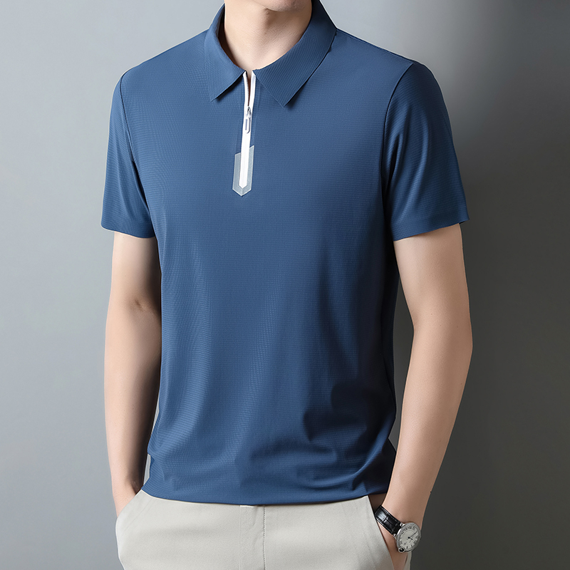 Light business short sleeved Polo shirt 2023 summer new ice silk solid color simple casual versatile T-shirt for men