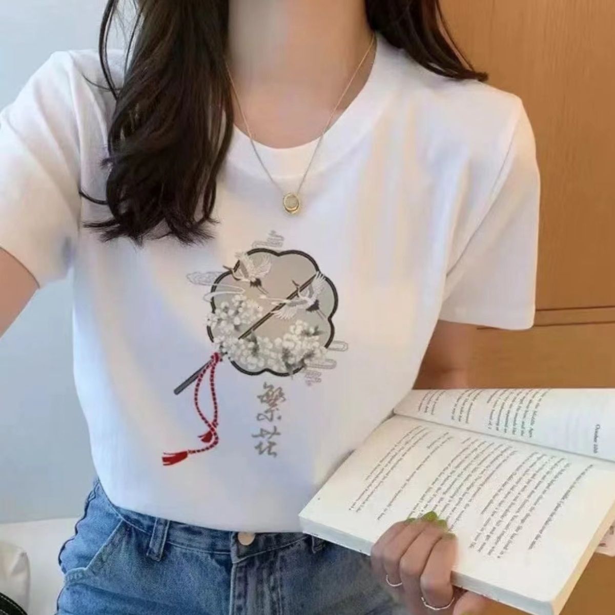 Women's Unique T-shirt 2024 Summer New Print Versatile Slimming Fashion Loose Casual Top