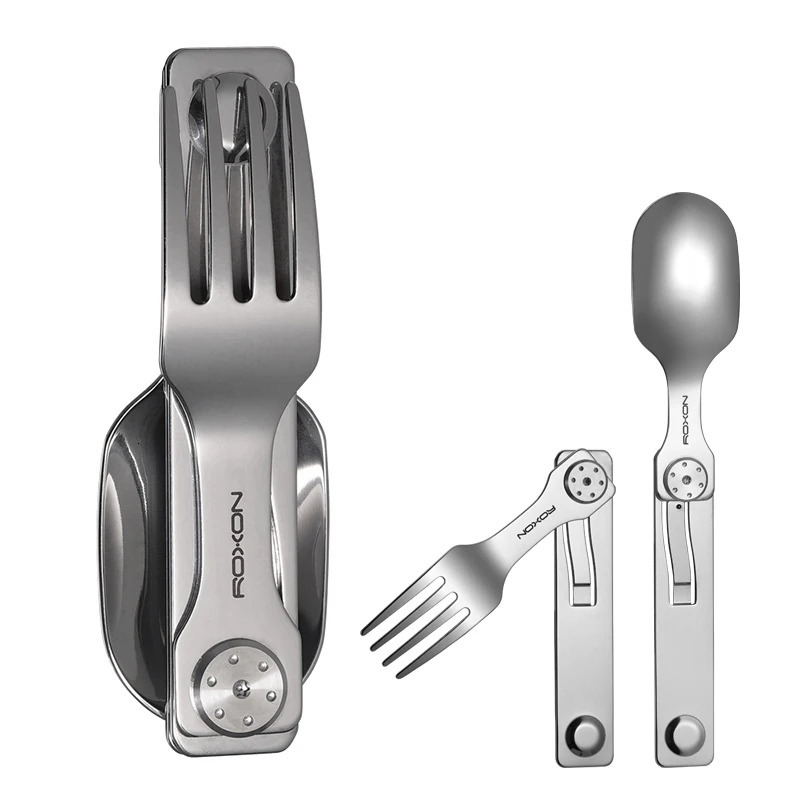 Roxon C2 Camping Utensil 2 in 1 Detachable Folding Cutlery with Fork Spoon for Outdoor Camping Hiking Easy to Carry Highly 240708