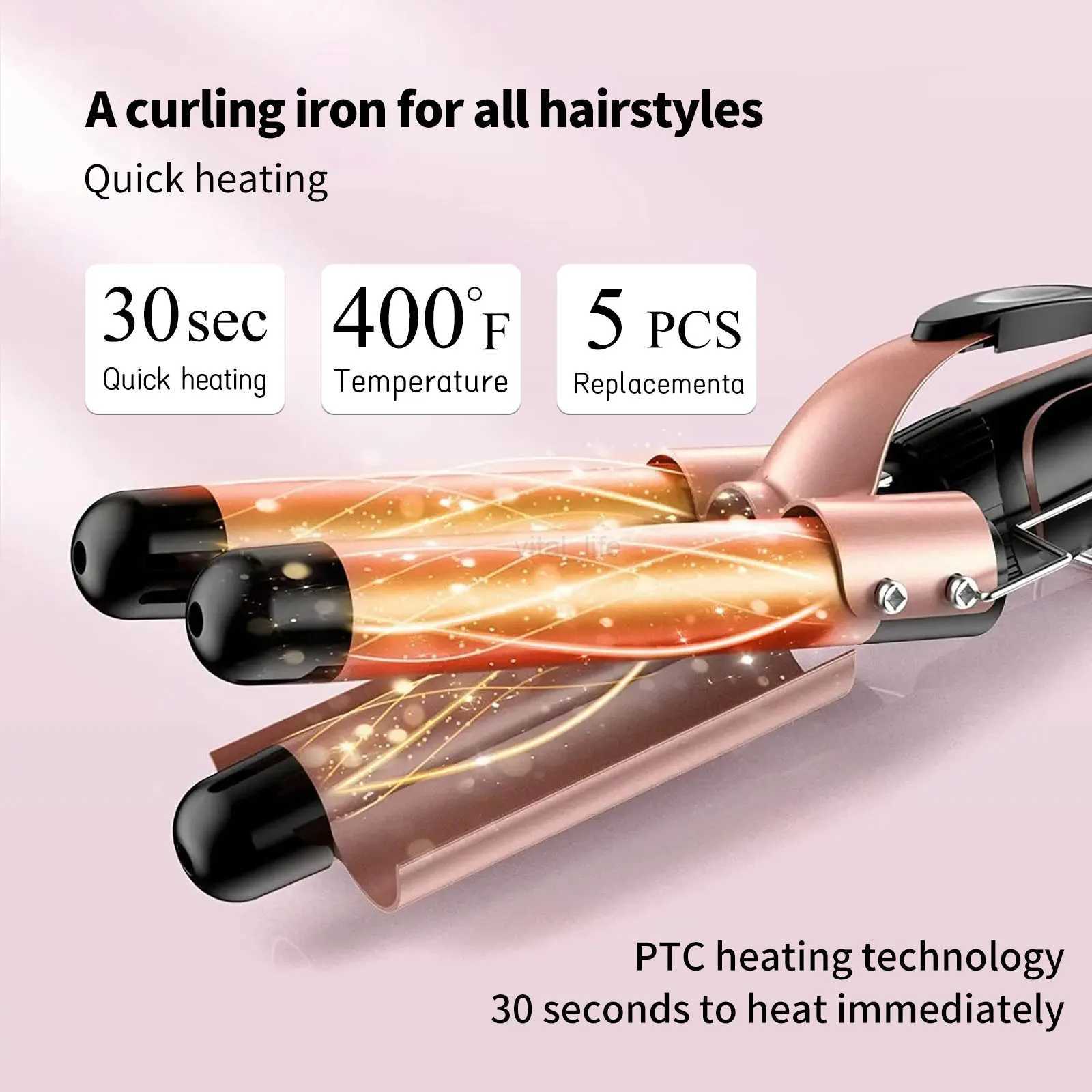 5 in 1 Curling Iron 3 Barrel Hair Crimper Hair Waver Curling Iron with Fast Heating Up Crimper Wand Curler for All Hair TypesCL240716
