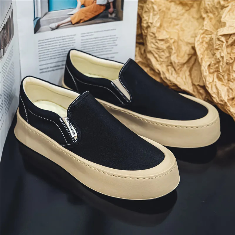 Breathable casual casual shoes mens lazy shoes canvas thick soled rubber shoes 240704