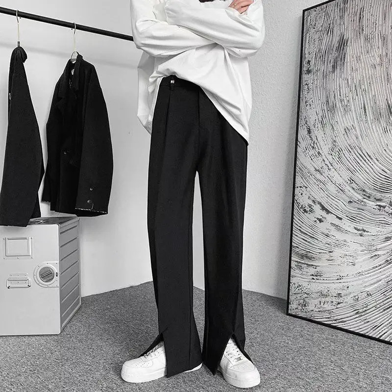Streetwear Fashion Men Trousers Split Black Harajuku Oversized Casual Pants Korean Office wear Suit Pants Male Blazer Pants 240715