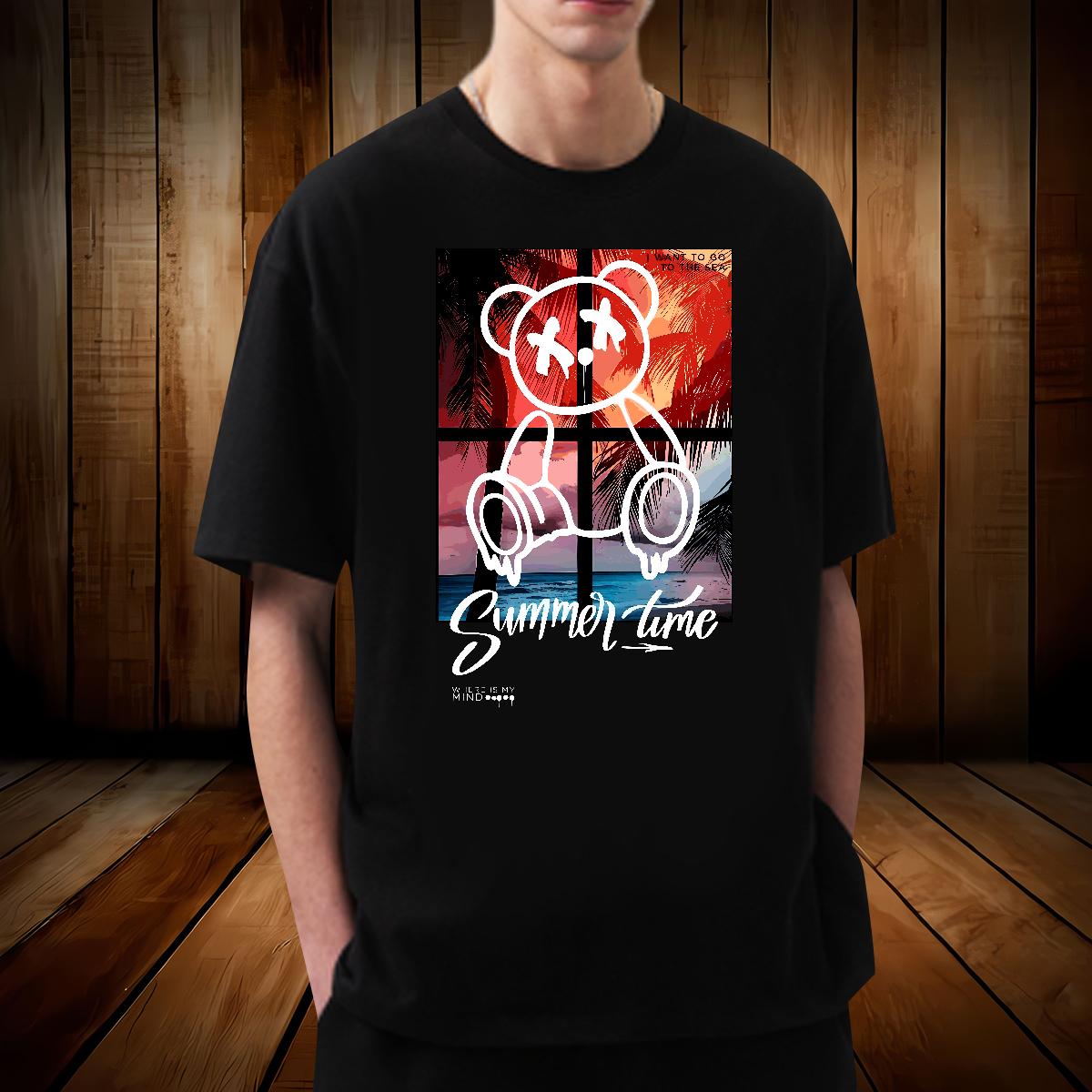 Unisex Mens Tshirts Graffiti Art 100% Cotton 230g Round Neck Short Sleeve Anime Printing Street Man T Shirts Asian Size 2024 DIY Tops