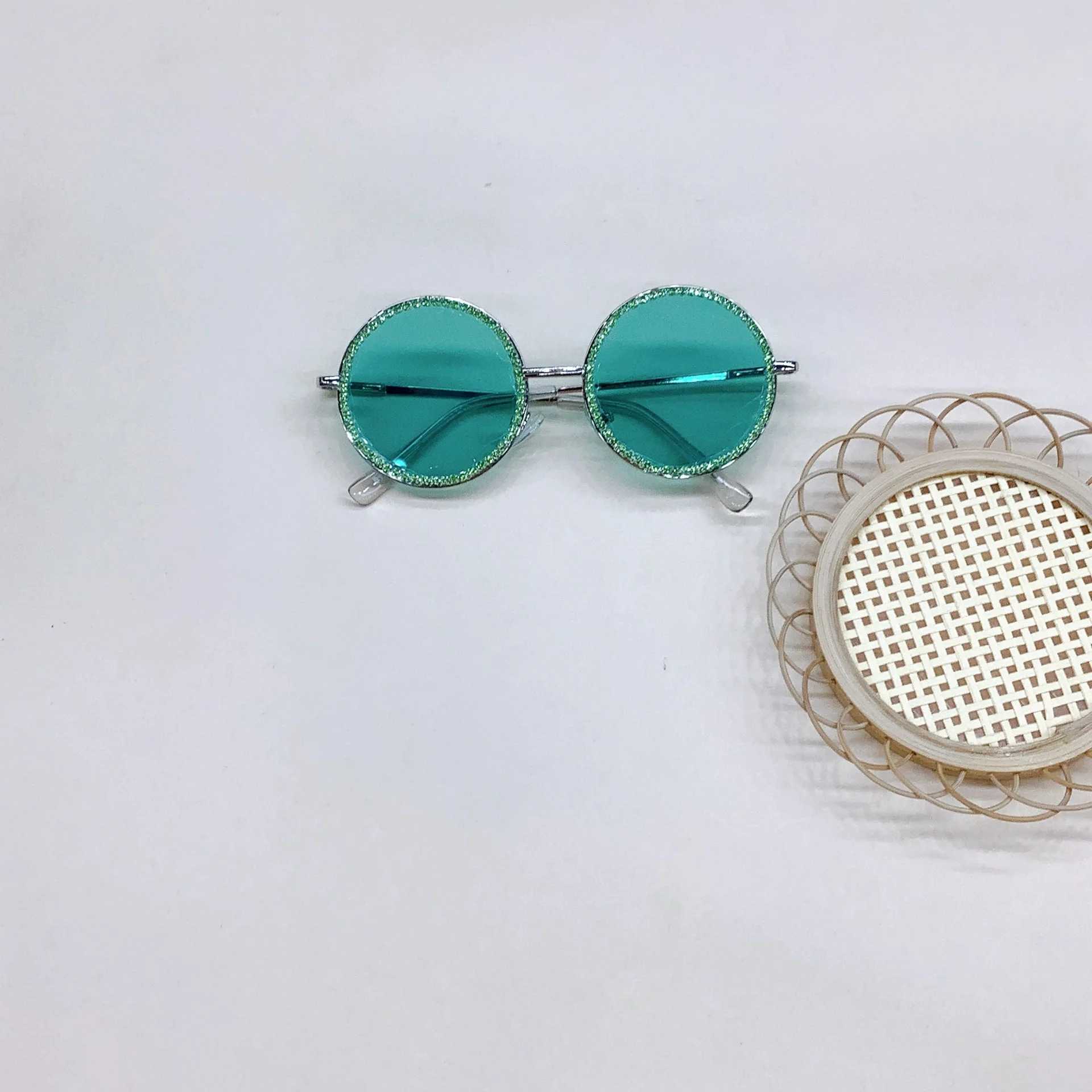 Sunglasses New drill chain childrens sunglasses metal fashion round frame sunglasses mens and womens chain Sunglasses