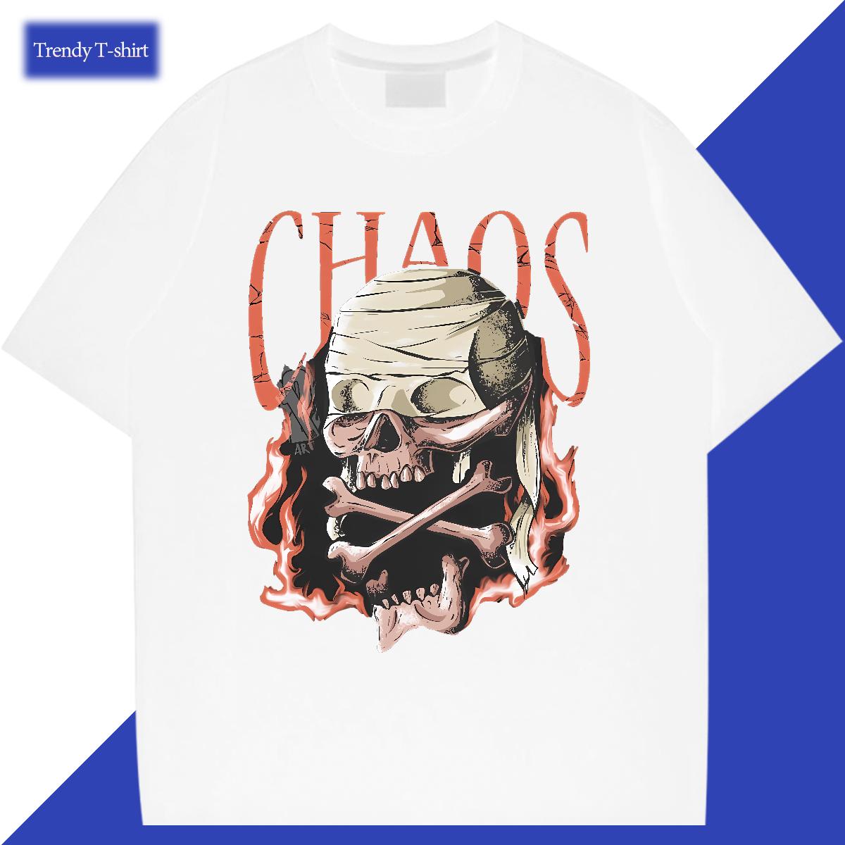 Casual New T Shirts Men Skeleton 230g Cotton Custom Printing Mens Tshirts Anime Printing Street Short Sleeve Cotton O-Neck Classic Top Tees