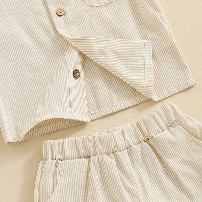 Clothing Sets Toddler Kid Baby Boy Summer 2Pcs Outfit Stripe Print Short Sleeve Button Down Shirt with Elastic Waist Shorts