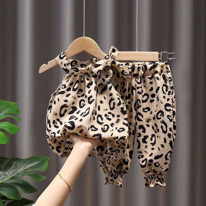 Clothing Sets 2021 New Arrival Fashion Girls Clothing Sets Leopard Summer Cotton O-neck +Shorts 2 Pcs Sets Strapless Infant Clothes s Sling