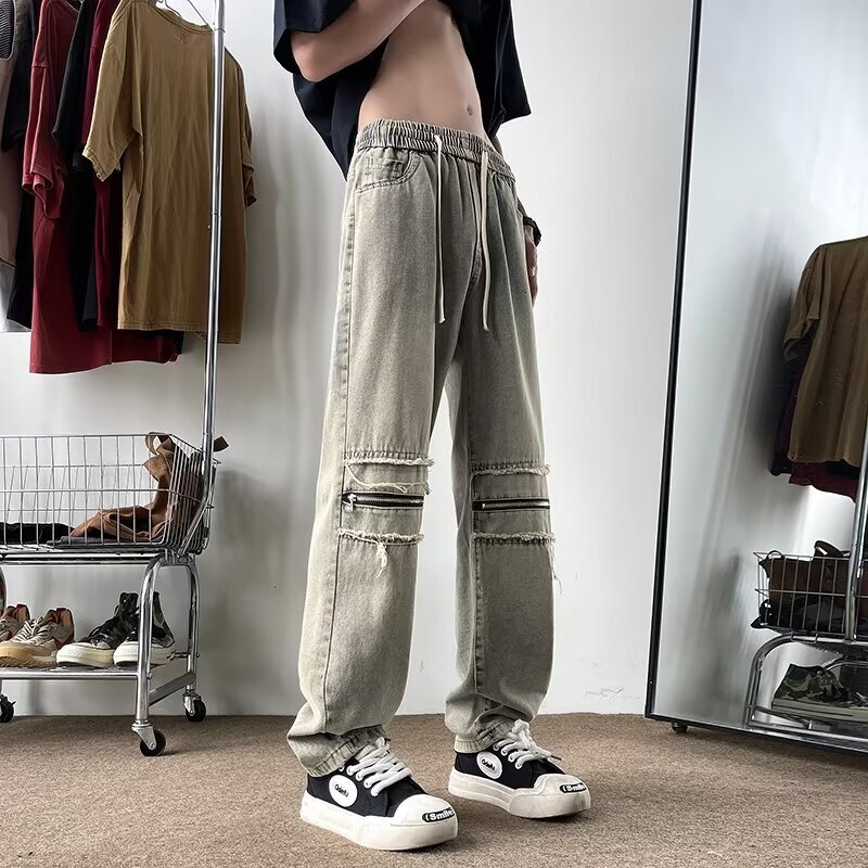 Washed ripped for vintage summer thin high street loose straight leg jeans